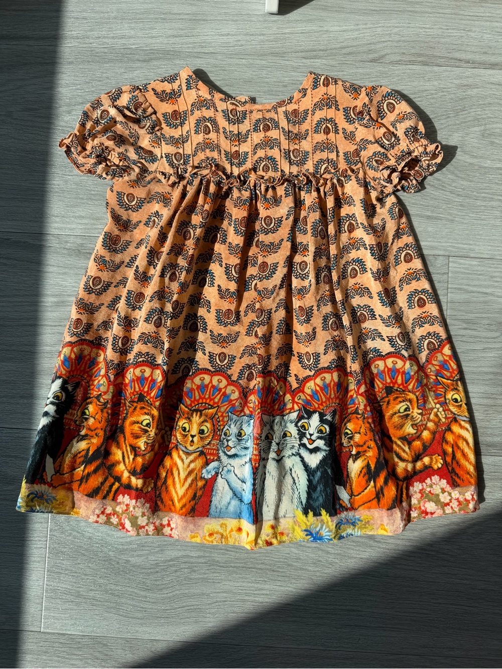 Gucci Peach Cat Border Print Casual Dress